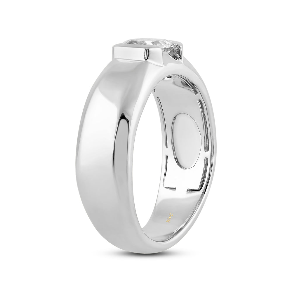 Half Bezel East West Emerald Diamond Men's Ring with 14KT White Gold / Lab / 1 Cut Diamond in 14KT White Gold / Lab / 1 view 4
