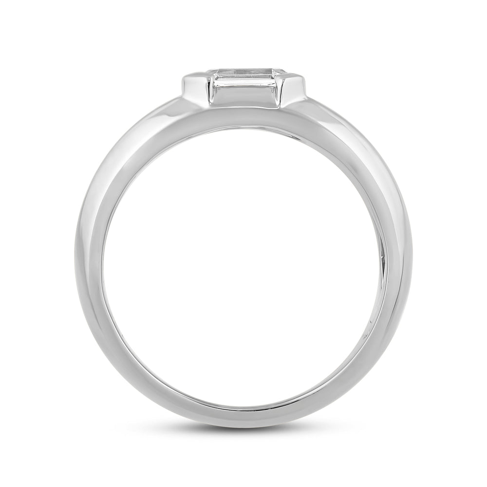 Half Bezel East West Emerald Diamond Men's Ring with 14KT White Gold / Lab / 1 Cut Diamond in 14KT White Gold / Lab / 1 view 2
