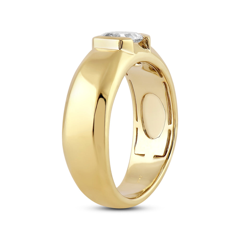 Half Bezel East West Emerald Diamond Men's Ring with 14KT Yellow Gold / Lab / 1 Cut Diamond in 14KT Yellow Gold / Lab / 1 view 4
