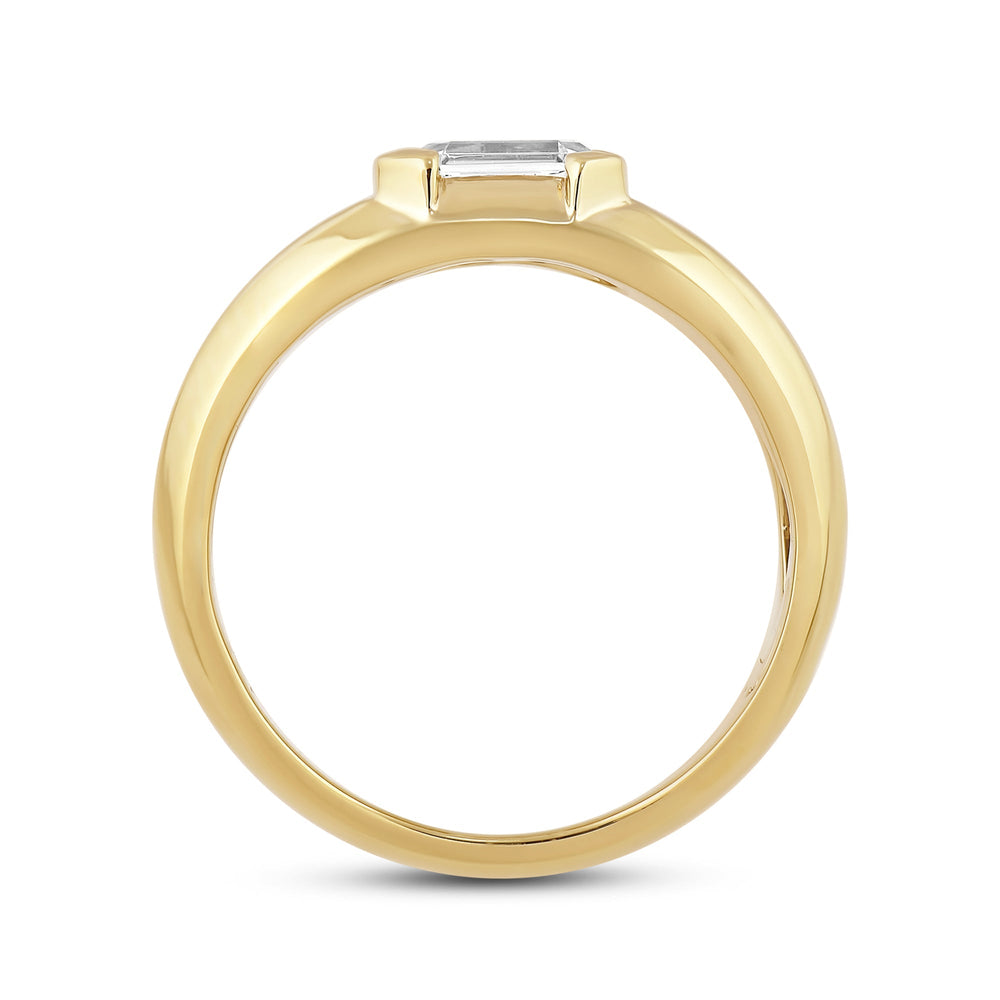 Half Bezel East West Emerald Diamond Men's Ring with 14KT Yellow Gold / Lab / 1 Cut Diamond in 14KT Yellow Gold / Lab / 1 view 2
