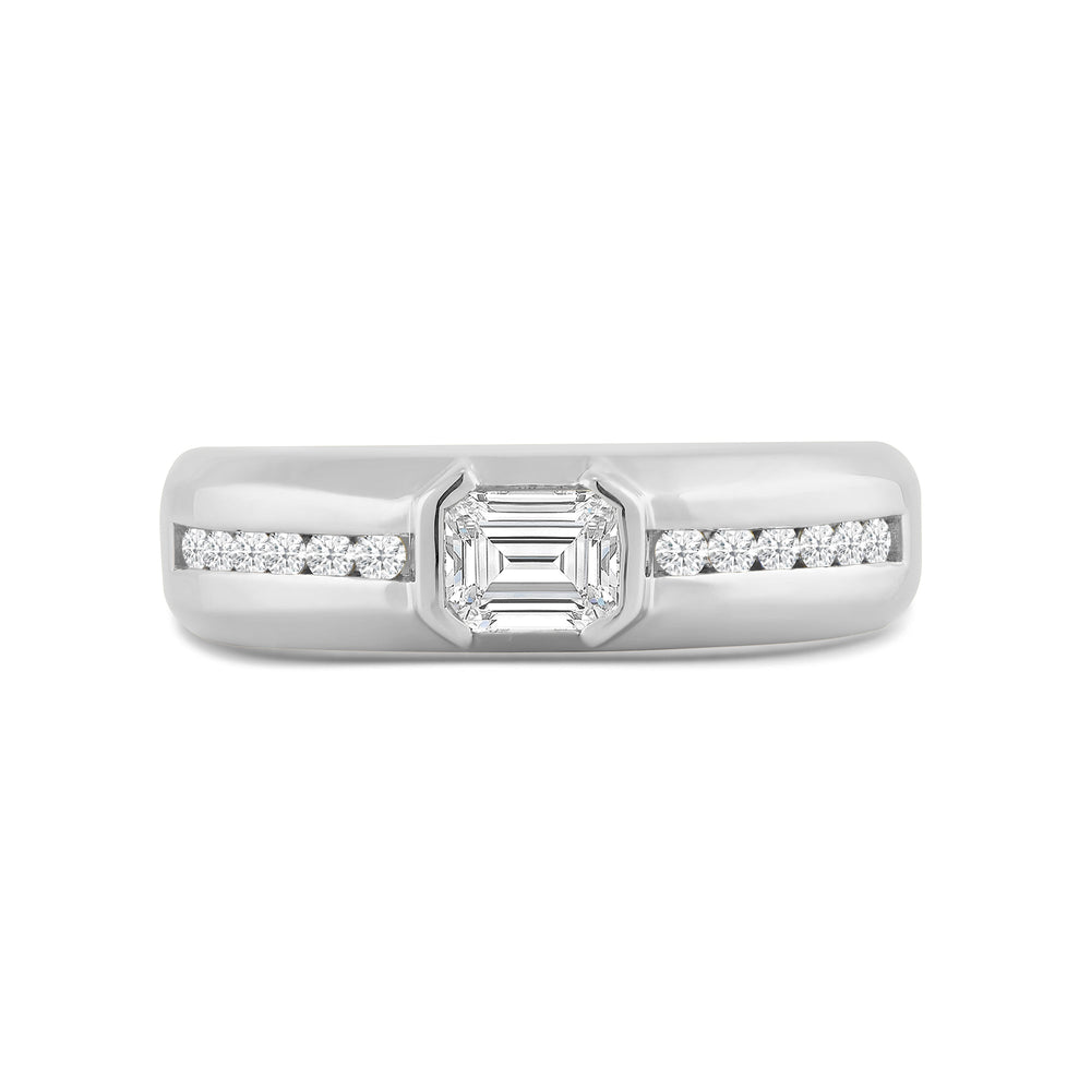 East West Half Bezel Diamond Men's Ring with 14KT White Gold / Lab / 1 Cut Diamond in 14KT White Gold / Lab / 1 view 1
