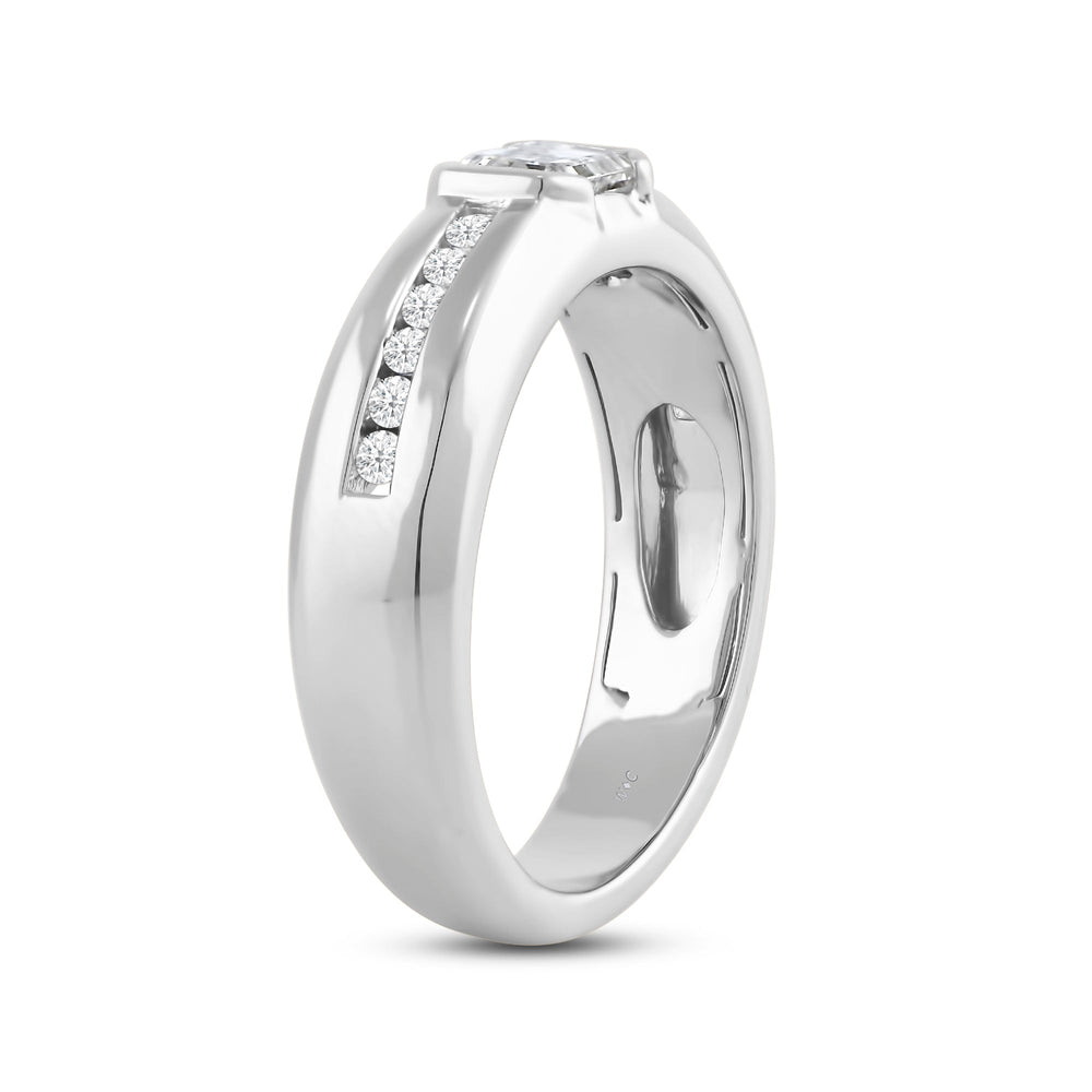 East West Half Bezel Diamond Men's Ring with 14KT White Gold / Lab / 1 Cut Diamond in 14KT White Gold / Lab / 1 view 4
