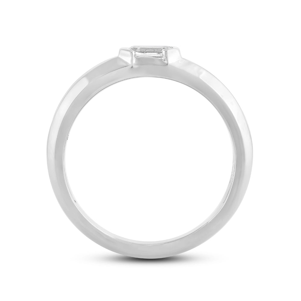 East West Half Bezel Diamond Men's Ring with 14KT White Gold / Lab / 1 Cut Diamond in 14KT White Gold / Lab / 1 view 2
