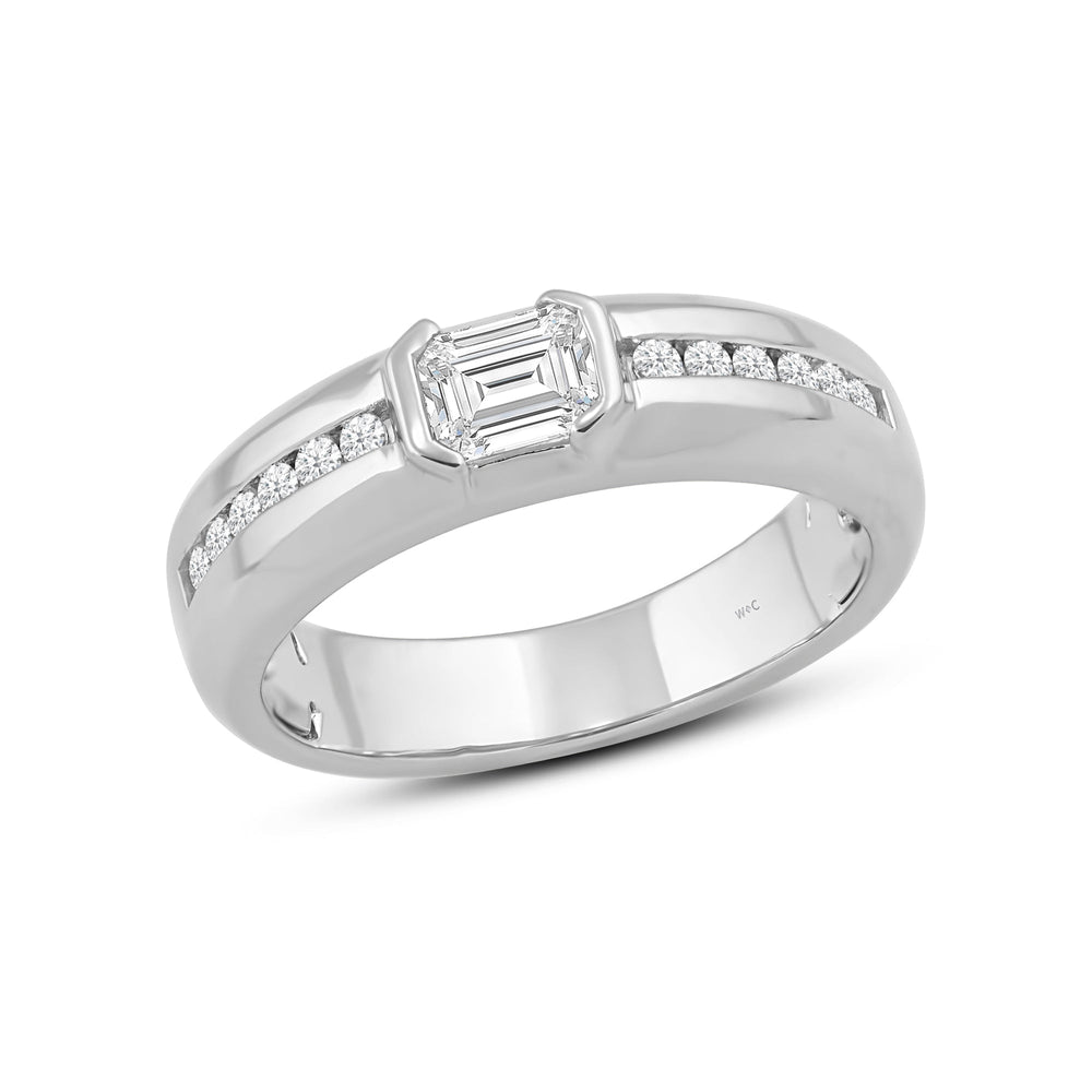 East West Half Bezel Diamond Men's Ring with 14KT White Gold / Lab / 1 Cut Diamond in 14KT White Gold / Lab / 1 view 3
