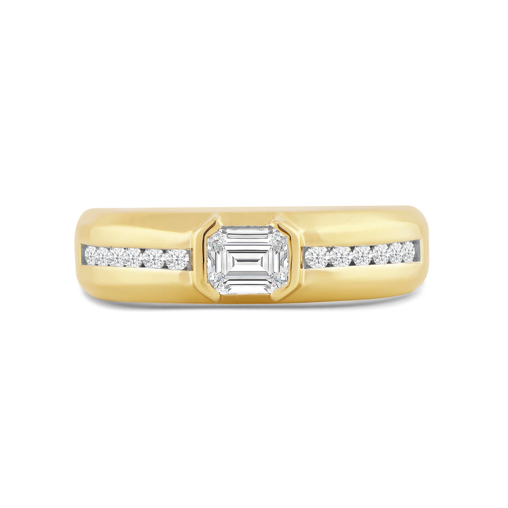 East West Half Bezel Diamond Men's Ring with 14KT Yellow Gold / Lab / 1 Cut Diamond in 14KT Yellow Gold / Lab / 1 view 1
