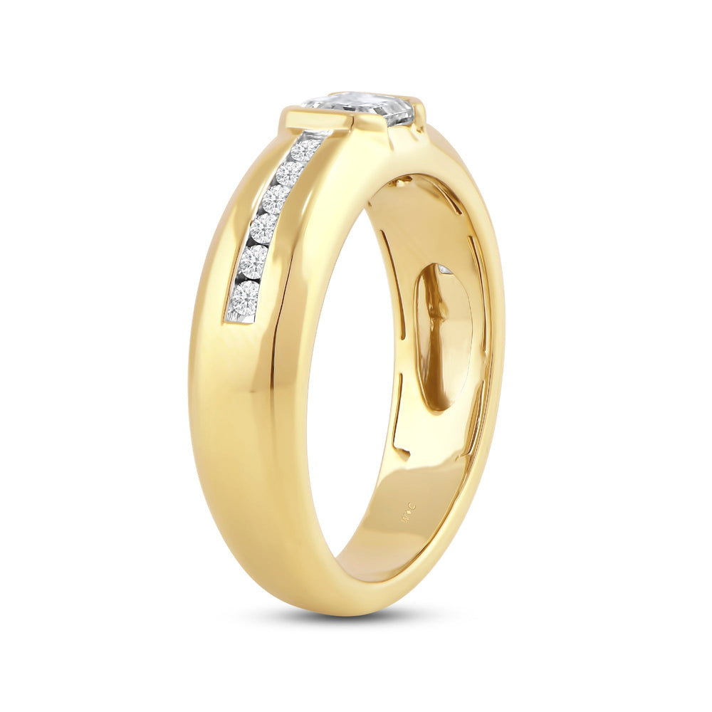 East West Half Bezel Diamond Men's Ring with 14KT Yellow Gold / Lab / 1 Cut Diamond in 14KT Yellow Gold / Lab / 1 view 4
