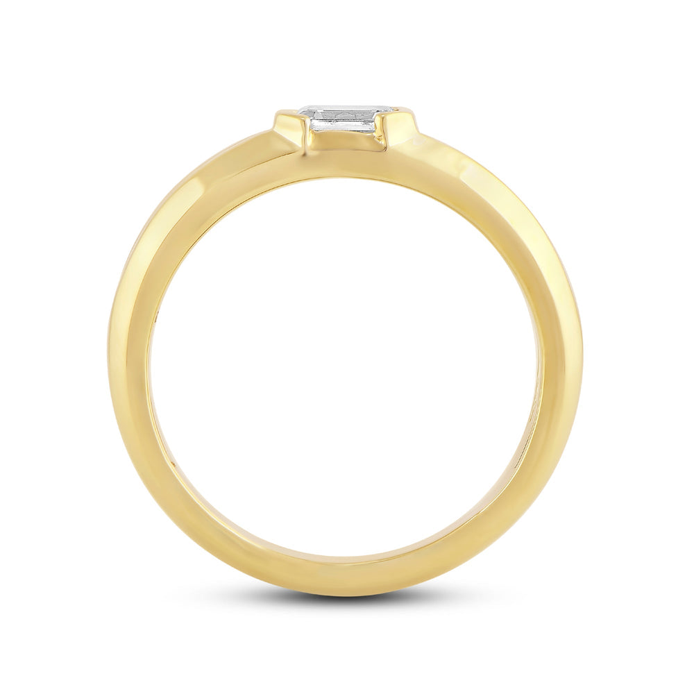 East West Half Bezel Diamond Men's Ring with 14KT Yellow Gold / Lab / 1 Cut Diamond in 14KT Yellow Gold / Lab / 1 view 2
