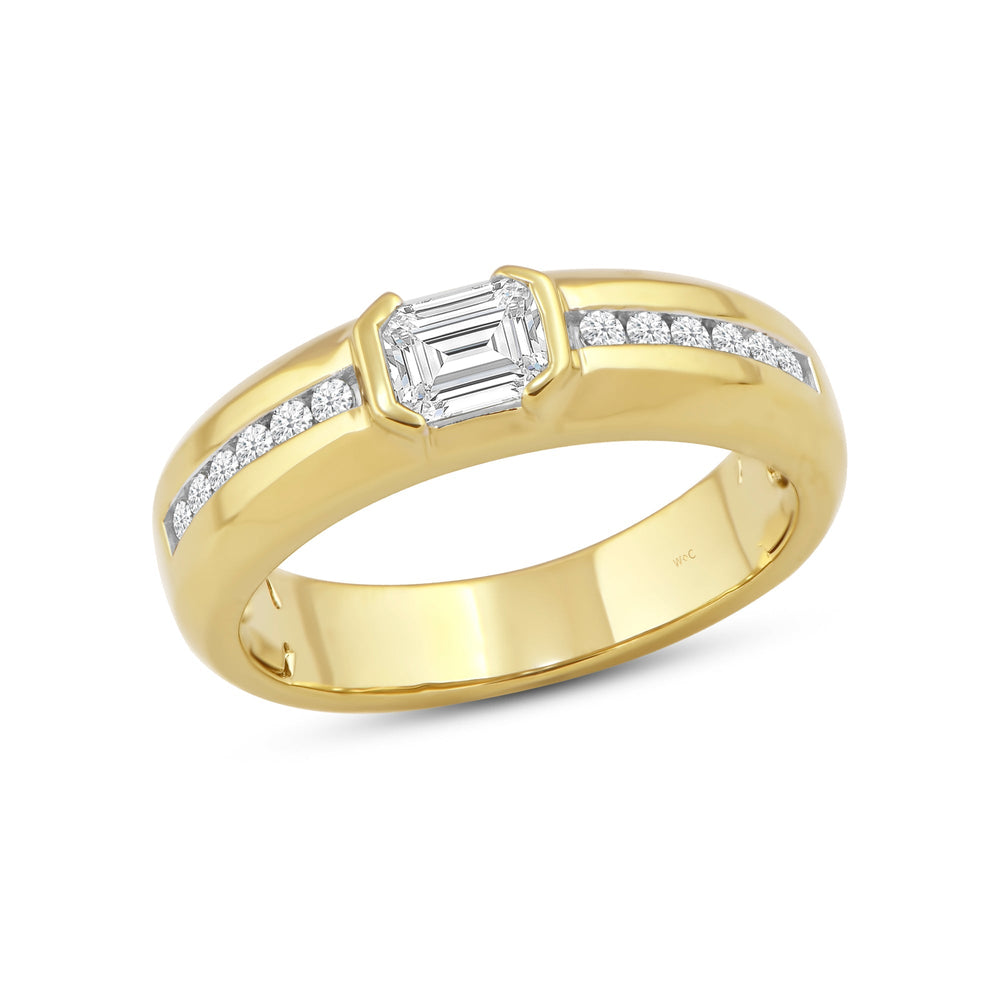 East West Half Bezel Diamond Men's Ring with 14KT Yellow Gold / Lab / 1 Cut Diamond in 14KT Yellow Gold / Lab / 1 view 3
