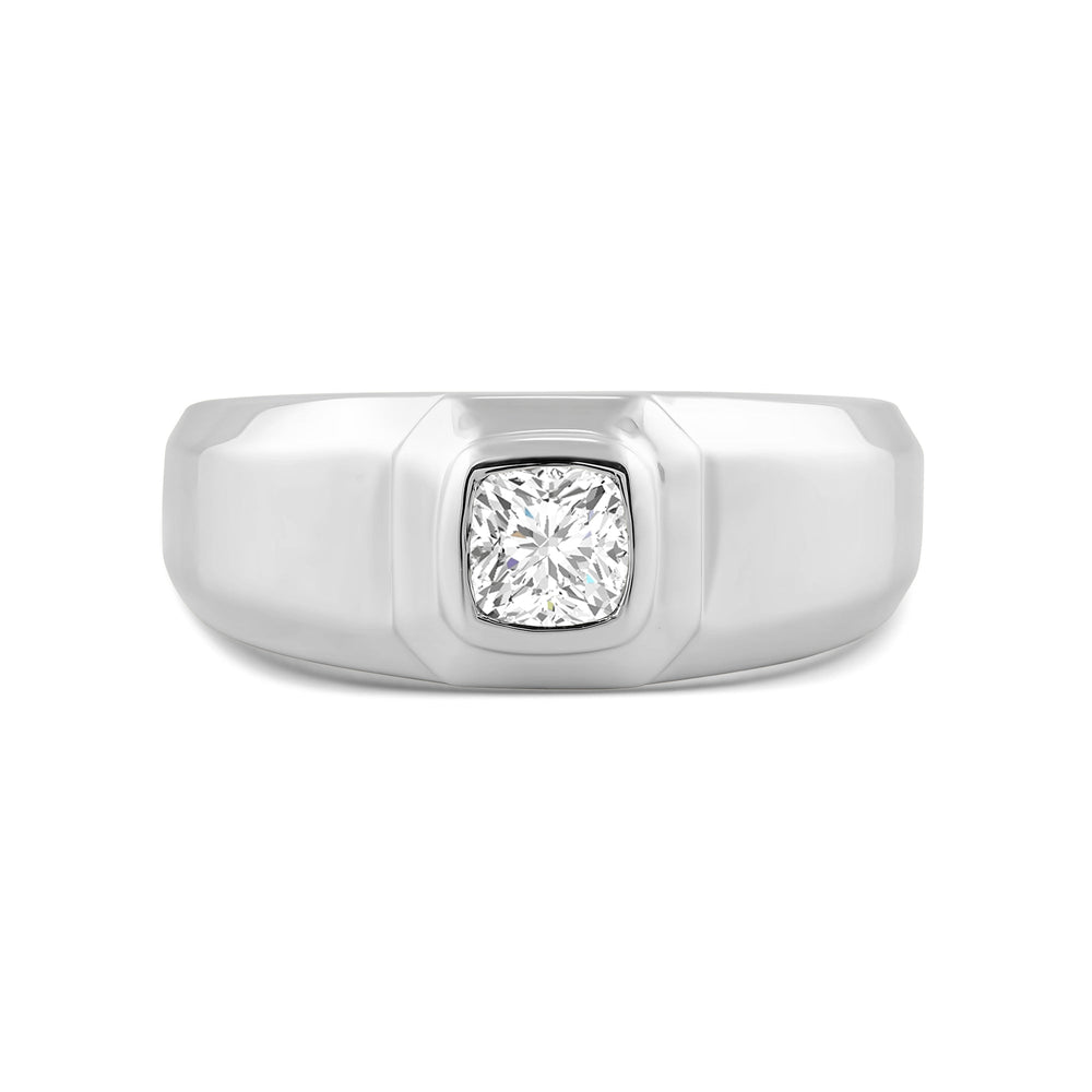 Solitaire Twin Dome Diamond Men's Ring with Mar Cut Diamond in 14KT White Gold / Lab / 04 view 1
