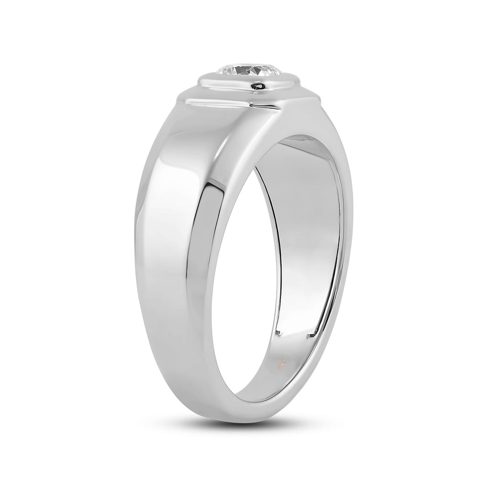 Solitaire Twin Dome Diamond Men's Ring with Mar Cut Diamond in 14KT White Gold / Lab / 04 view 4
