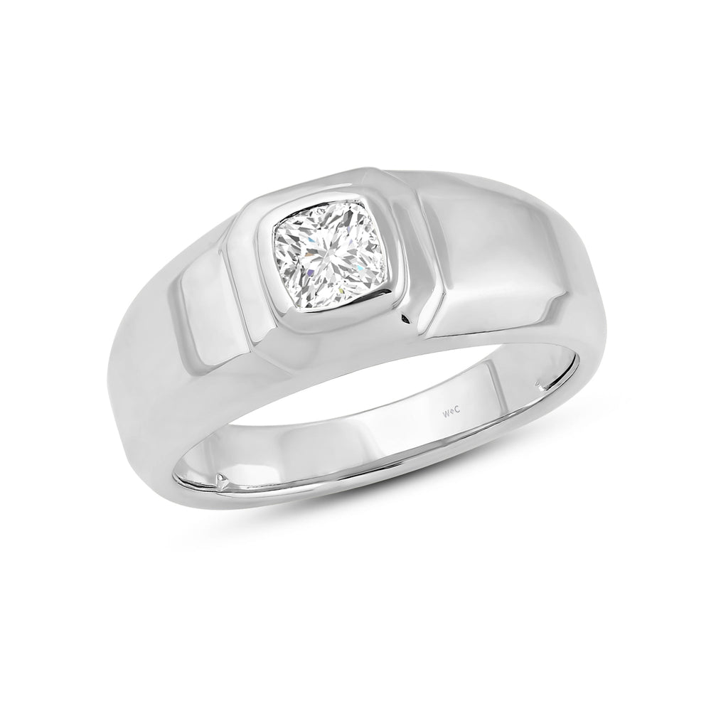 Solitaire Twin Dome Diamond Men's Ring with Mar Cut Diamond in 14KT White Gold / Lab / 04 view 3
