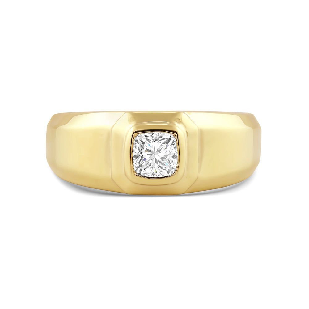 Solitaire Twin Dome Diamond Men's Ring with Mar Cut Diamond in 14KT Yellow Gold / Lab / 04 view 1
