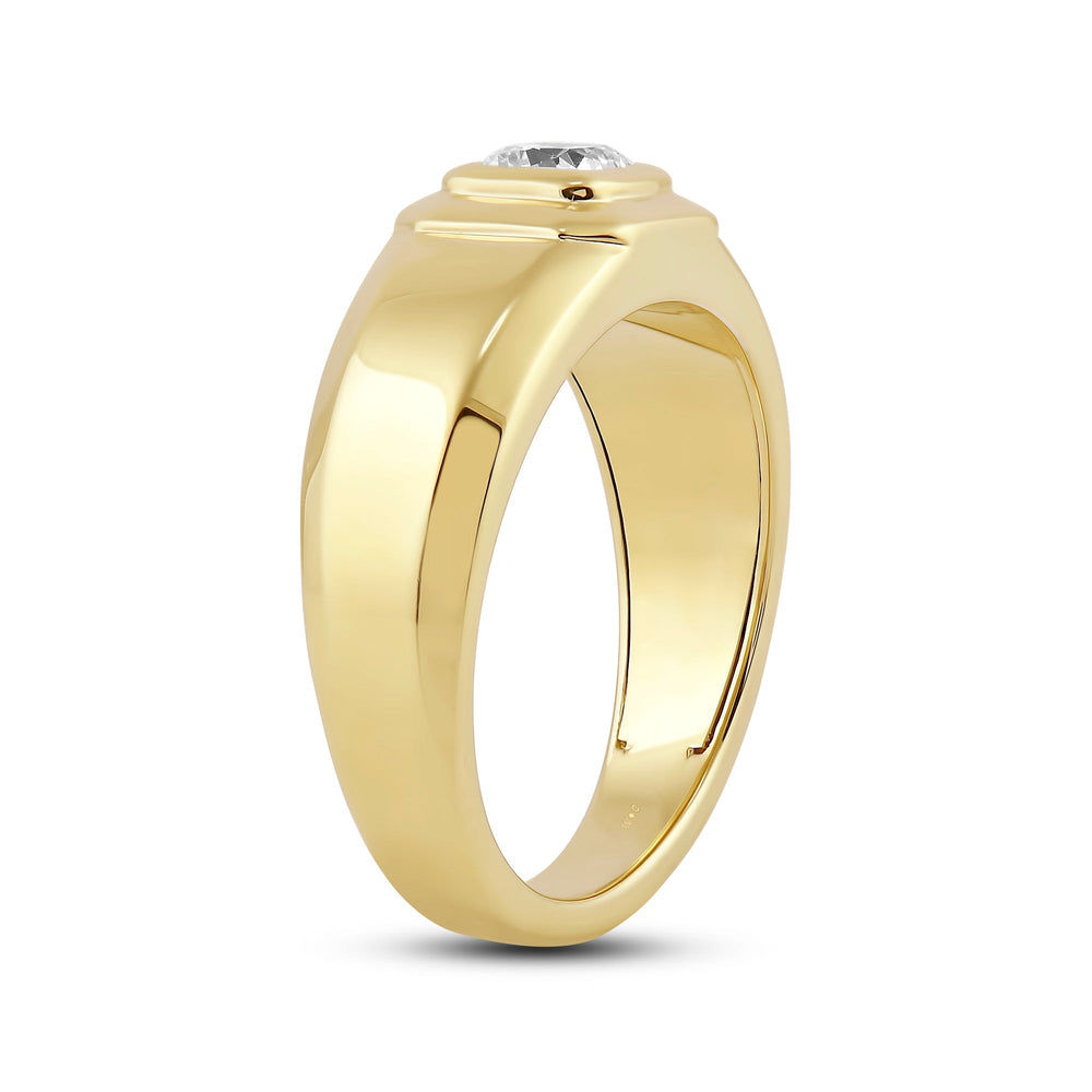 Solitaire Twin Dome Diamond Men's Ring with Mar Cut Diamond in 14KT Yellow Gold / Lab / 04 view 4
