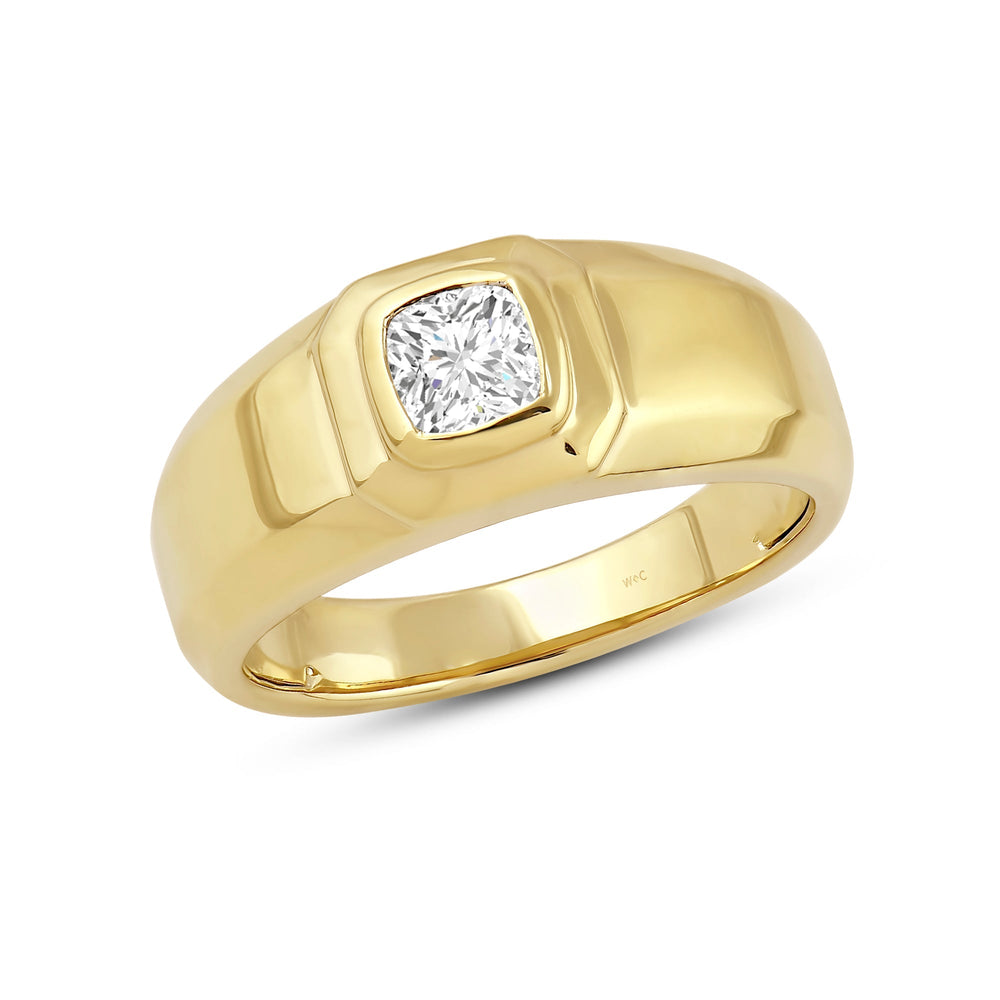 Solitaire Twin Dome Diamond Men's Ring with Mar Cut Diamond in 14KT Yellow Gold / Lab / 04 view 3
