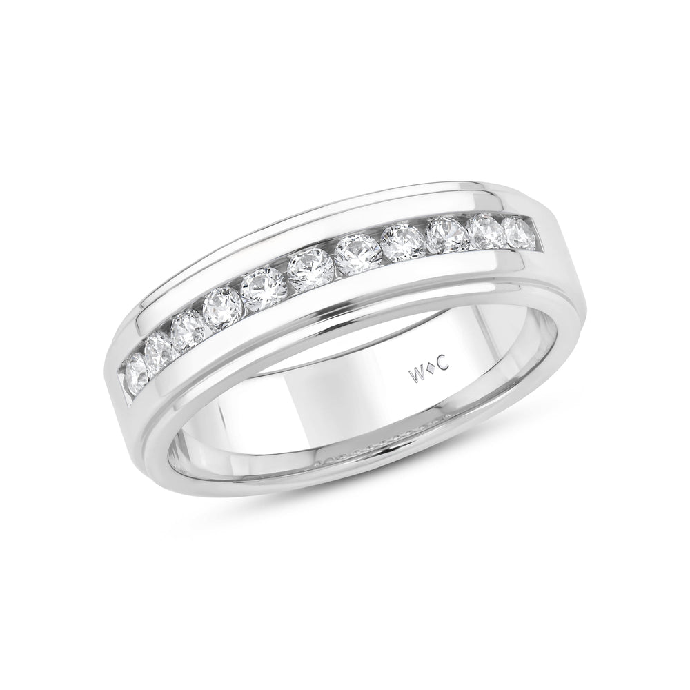 Channel Set Stepped Edge Classic Mens Band with Jan Cut Diamond in 14KT White Gold / Lab / 02 view 3
