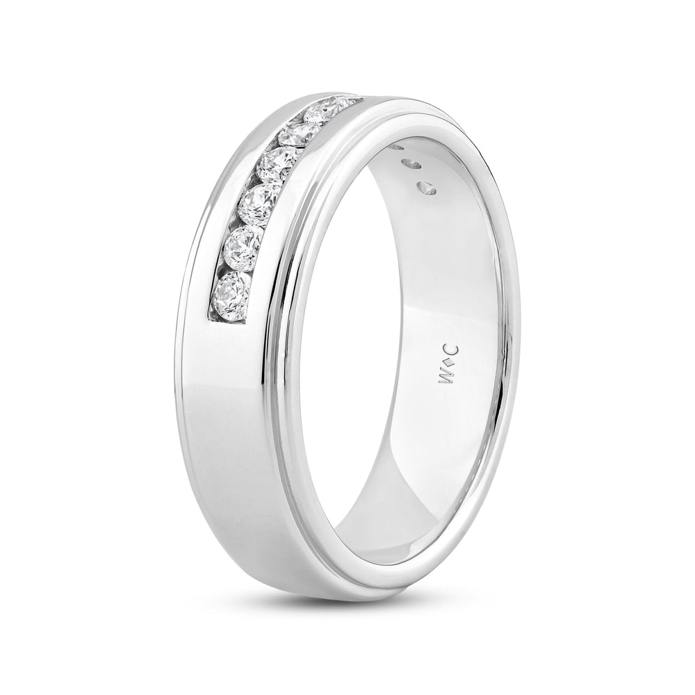 Channel Set Stepped Edge Classic Mens Band with Jan Cut Diamond in 14KT White Gold / Lab / 02 view 4
