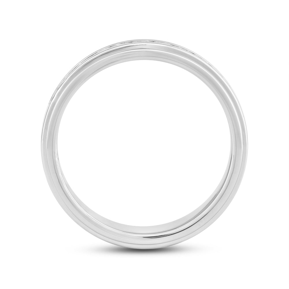 Channel Set Stepped Edge Classic Mens Band with Jan Cut Diamond in 14KT White Gold / Lab / 02 view 2
