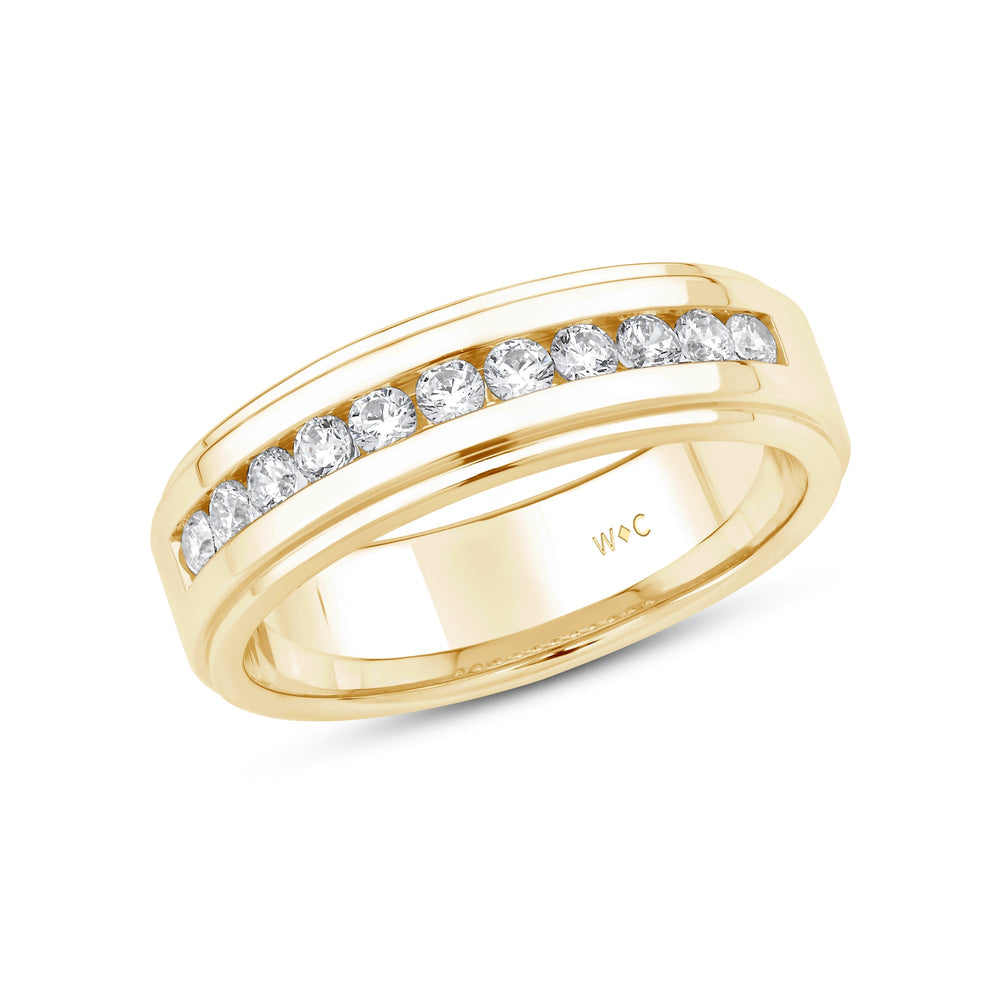 Channel Set Stepped Edge Classic Mens Band with Jan Cut Diamond in 14KT Yellow Gold / Lab / 02 view 2
