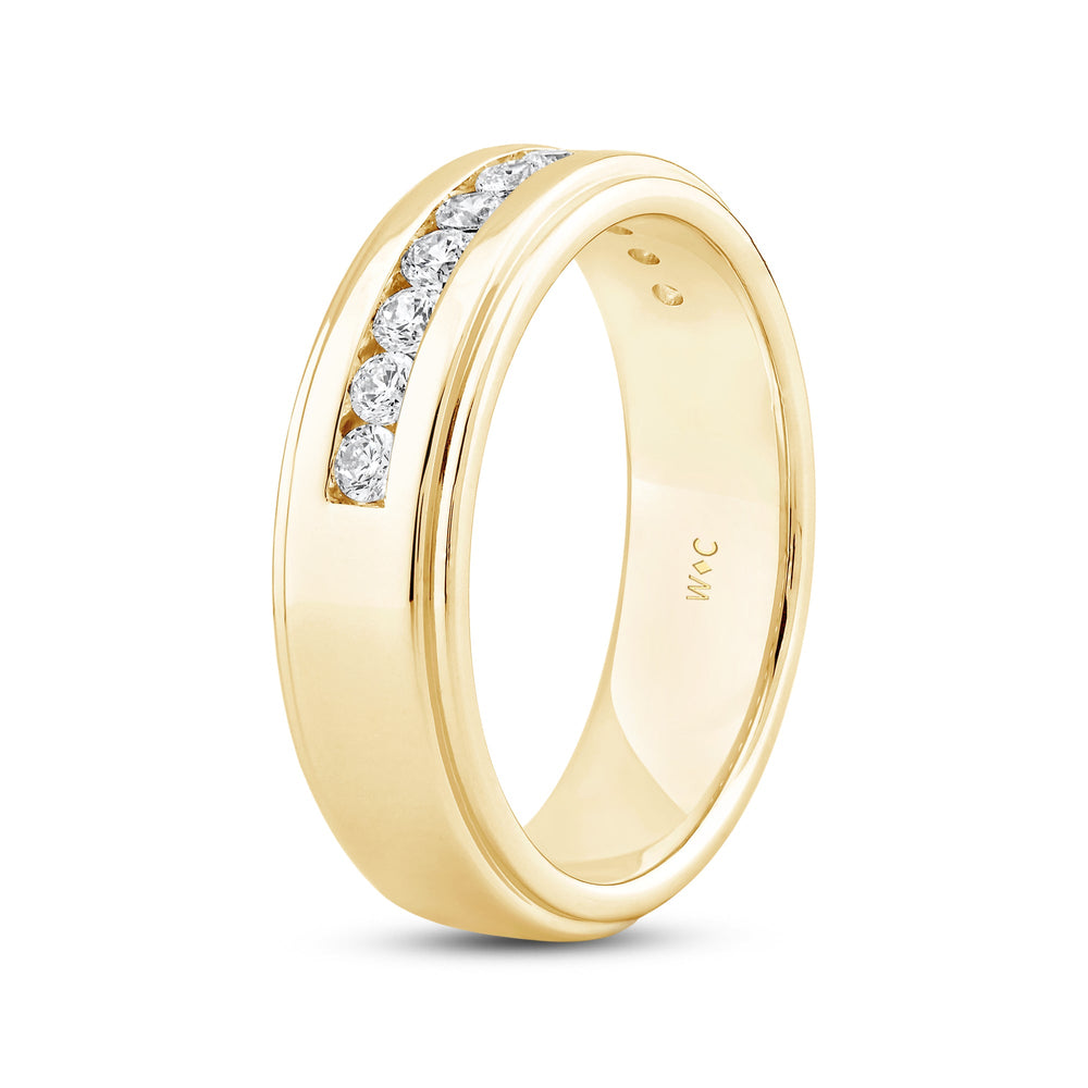 Channel Set Stepped Edge Classic Mens Band with Jan Cut Diamond in 14KT Yellow Gold / Lab / 02 view 4
