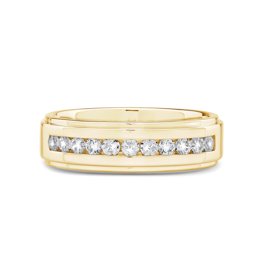 Channel Set Stepped Edge Classic Mens Band with Jan Cut Diamond in 14KT Yellow Gold / Lab / 02 view 1
