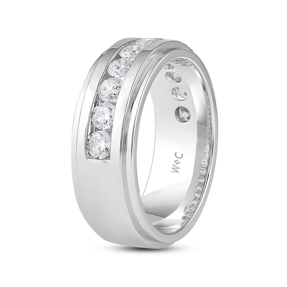 Channel Set Stepped Edge Classic Mens Band with 14KT White Gold / Lab / 1 1/2 Cut Diamond in 14KT White Gold / Lab / 1 1/2 view 4

