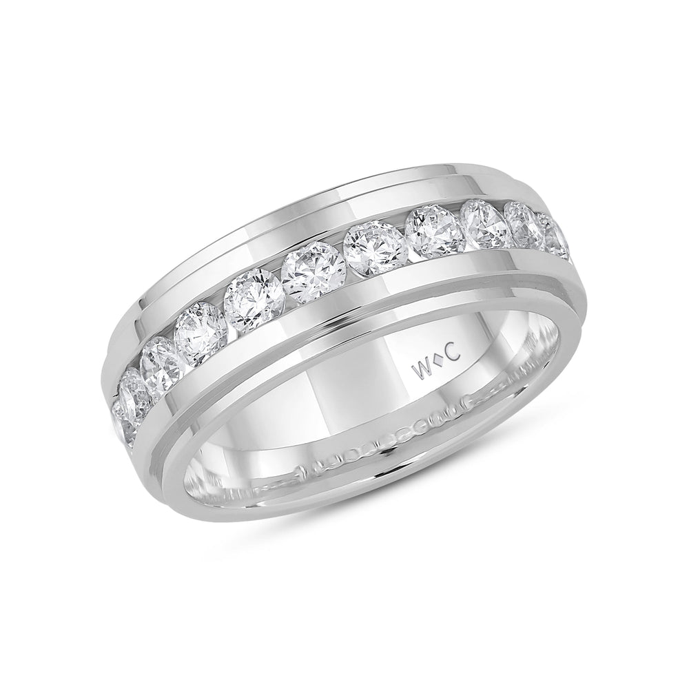 Channel Set Stepped Edge Classic Mens Band with 14KT White Gold / Lab / 1 1/2 Cut Diamond in 14KT White Gold / Lab / 1 1/2 view 3
