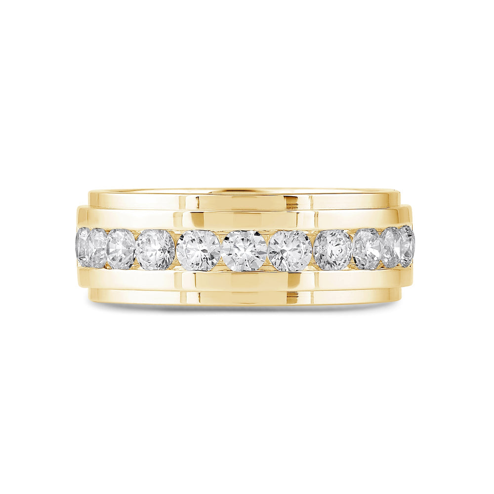 Channel Set Stepped Edge Classic Mens Band with 14KT Yellow Gold / Lab / 1 1/2 Cut Diamond in 14KT Yellow Gold / Lab / 1 1/2 view 1
