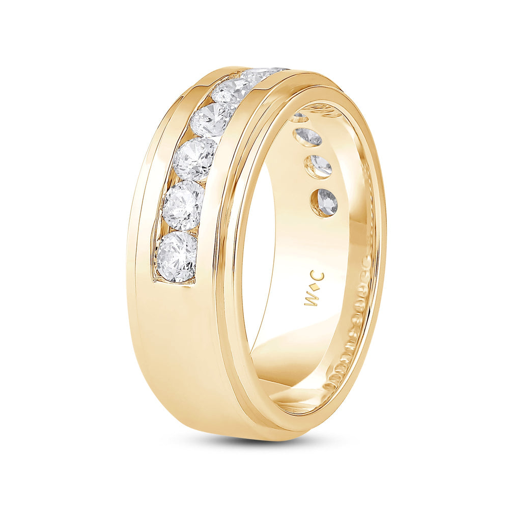 Channel Set Stepped Edge Classic Mens Band with 14KT Yellow Gold / Lab / 1 1/2 Cut Diamond in 14KT Yellow Gold / Lab / 1 1/2 view 4
