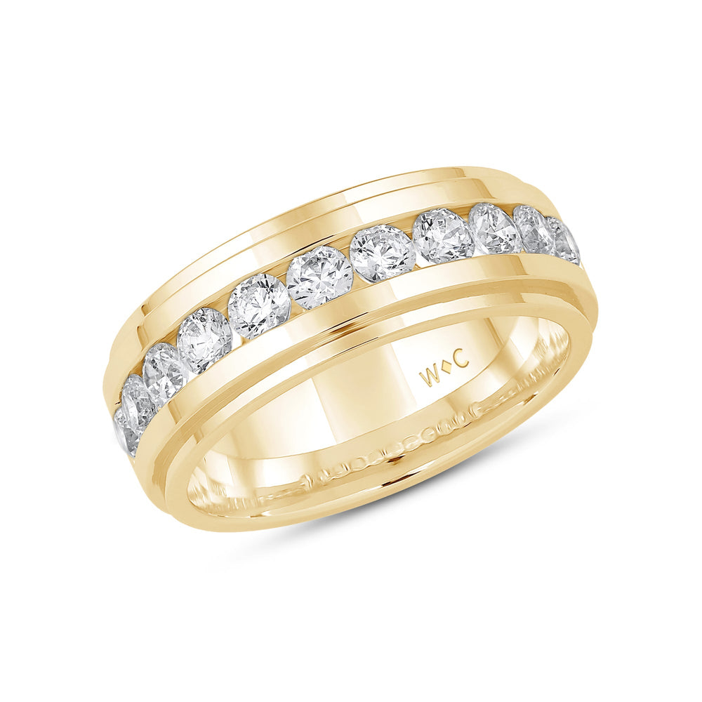 Channel Set Stepped Edge Classic Mens Band with 14KT Yellow Gold / Lab / 1 1/2 Cut Diamond in 14KT Yellow Gold / Lab / 1 1/2 view 3

