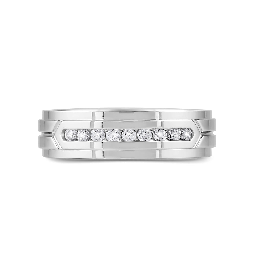 Three Step Mens Band with Jan Cut Diamond in 14KT White Gold / Lab / 04 view 1

