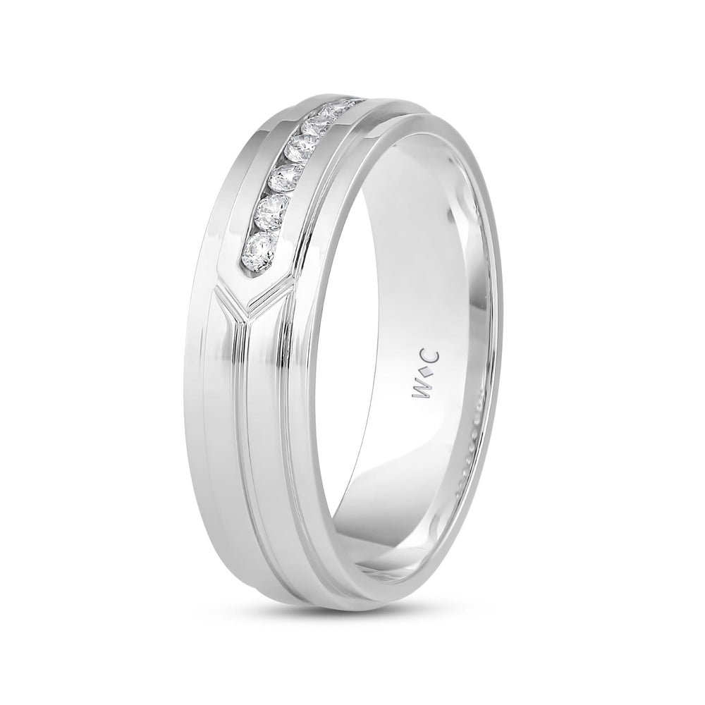 Three Step Mens Band with Jan Cut Diamond in 14KT White Gold / Lab / 04 view 4
