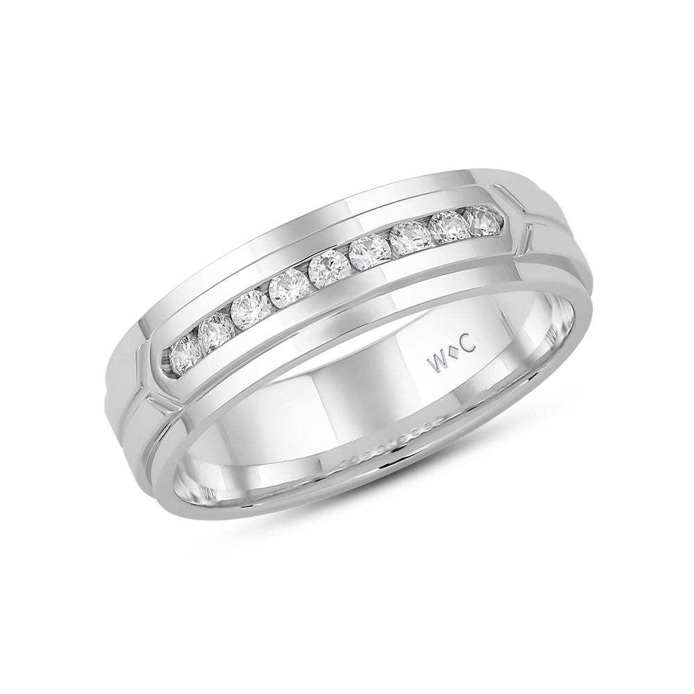 Three Step Mens Band with Jan Cut Diamond in 14KT White Gold / Lab / 04 view 2
