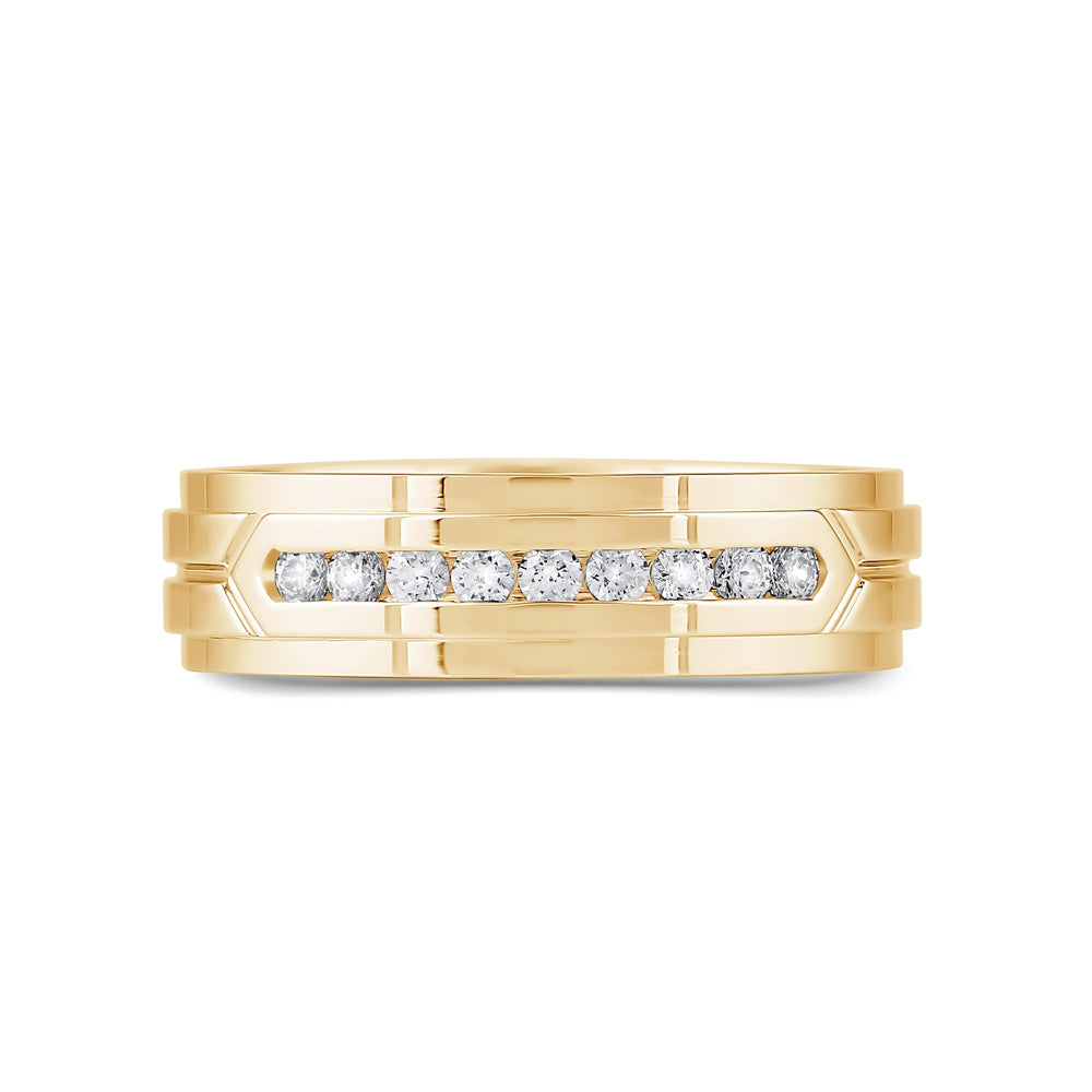 Three Step Mens Band with Jan Cut Diamond in 14KT Yellow Gold / Lab / 04 view 1
