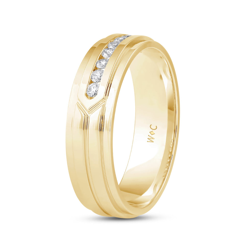 Three Step Mens Band with Jan Cut Diamond in 14KT Yellow Gold / Lab / 04 view 4
