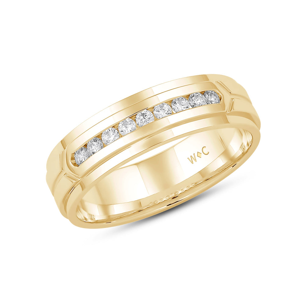 Three Step Mens Band with Jan Cut Diamond in 14KT Yellow Gold / Lab / 04 view 2
