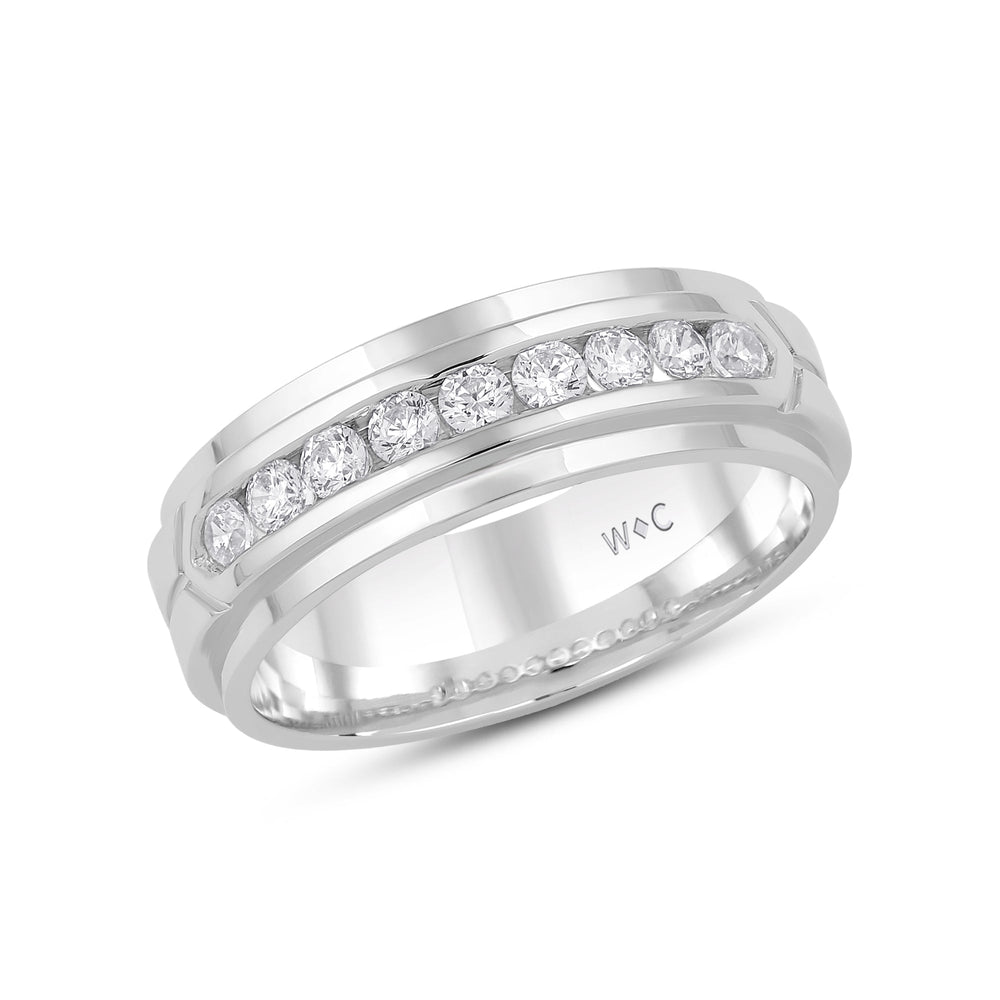 Three Step Mens Band with Jan Cut Diamond in 14KT White Gold / Lab / 02 view 2
