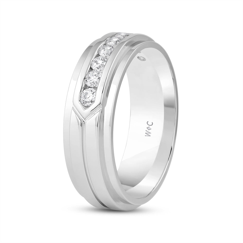 Three Step Mens Band with Jan Cut Diamond in 14KT White Gold / Lab / 02 view 4
