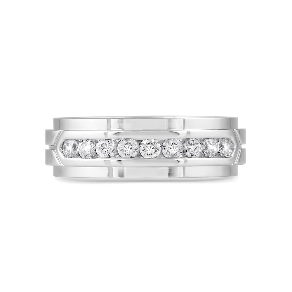 Three Step Mens Band with Jan Cut Diamond in 14KT White Gold / Lab / 02 view 1
