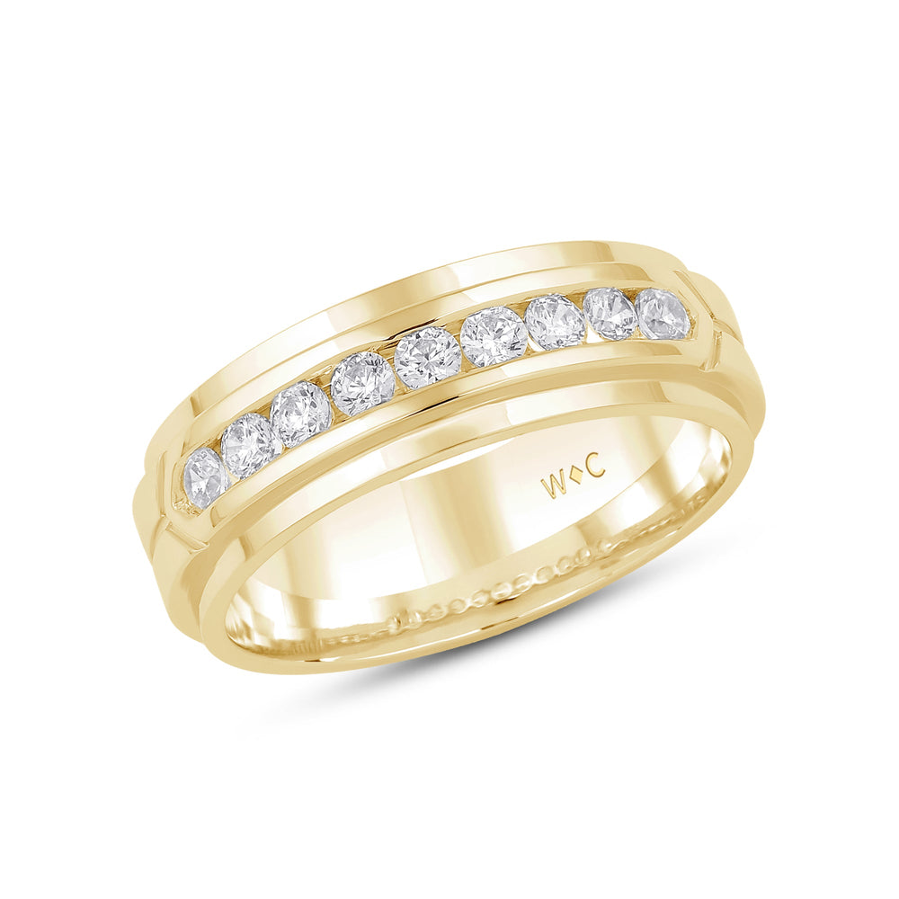 Three Step Mens Band with Jan Cut Diamond in 14KT Yellow Gold / Lab / 02 view 2

