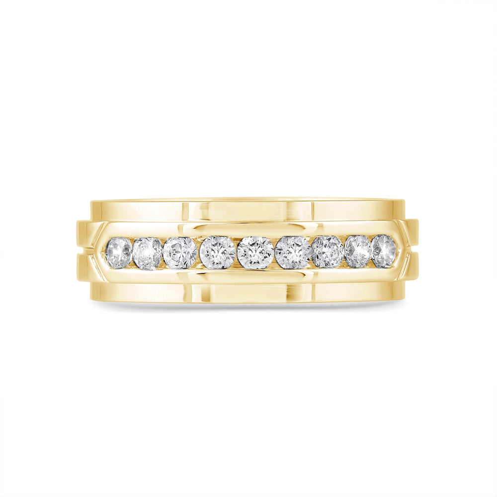 Three Step Mens Band with Jan Cut Diamond in 14KT Yellow Gold / Lab / 02 view 1
