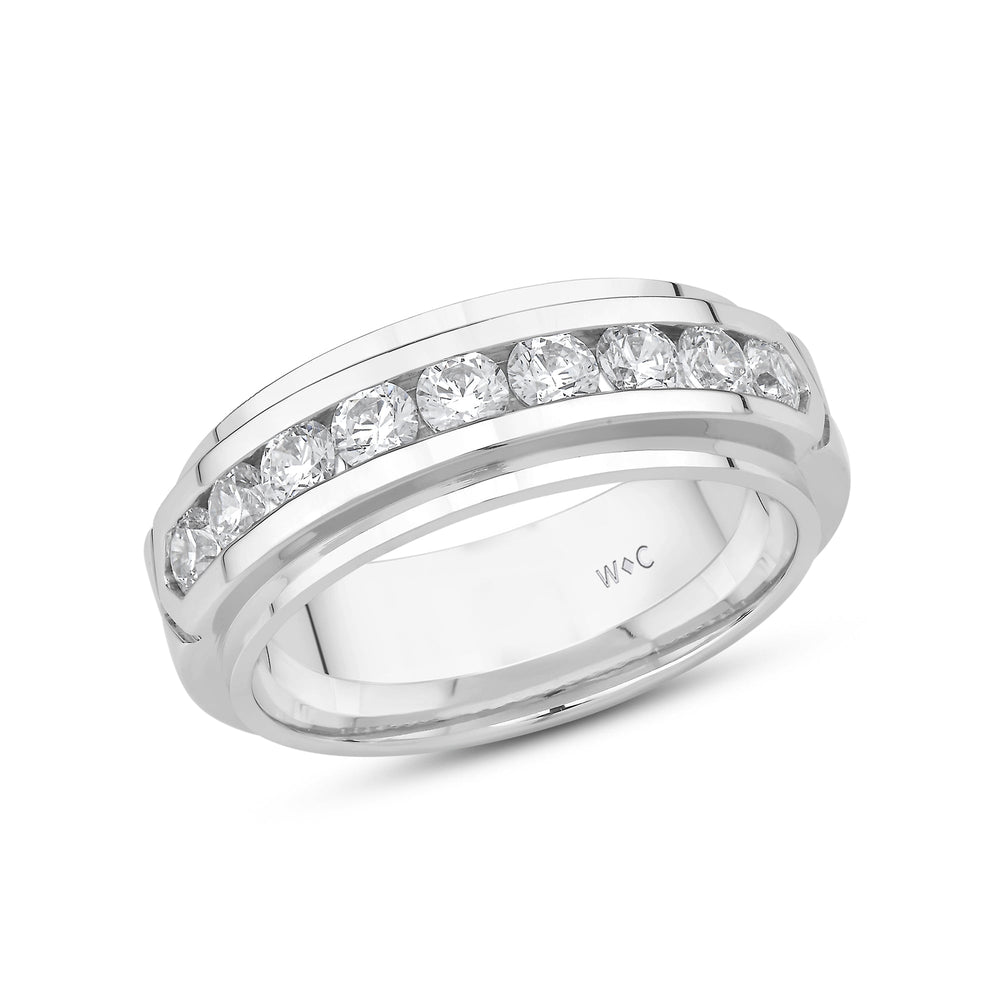 Three Step Mens Band with 14KT White Gold / Lab / 1 1/2 Cut Diamond in 14KT White Gold / Lab / 1 1/2 view 2
