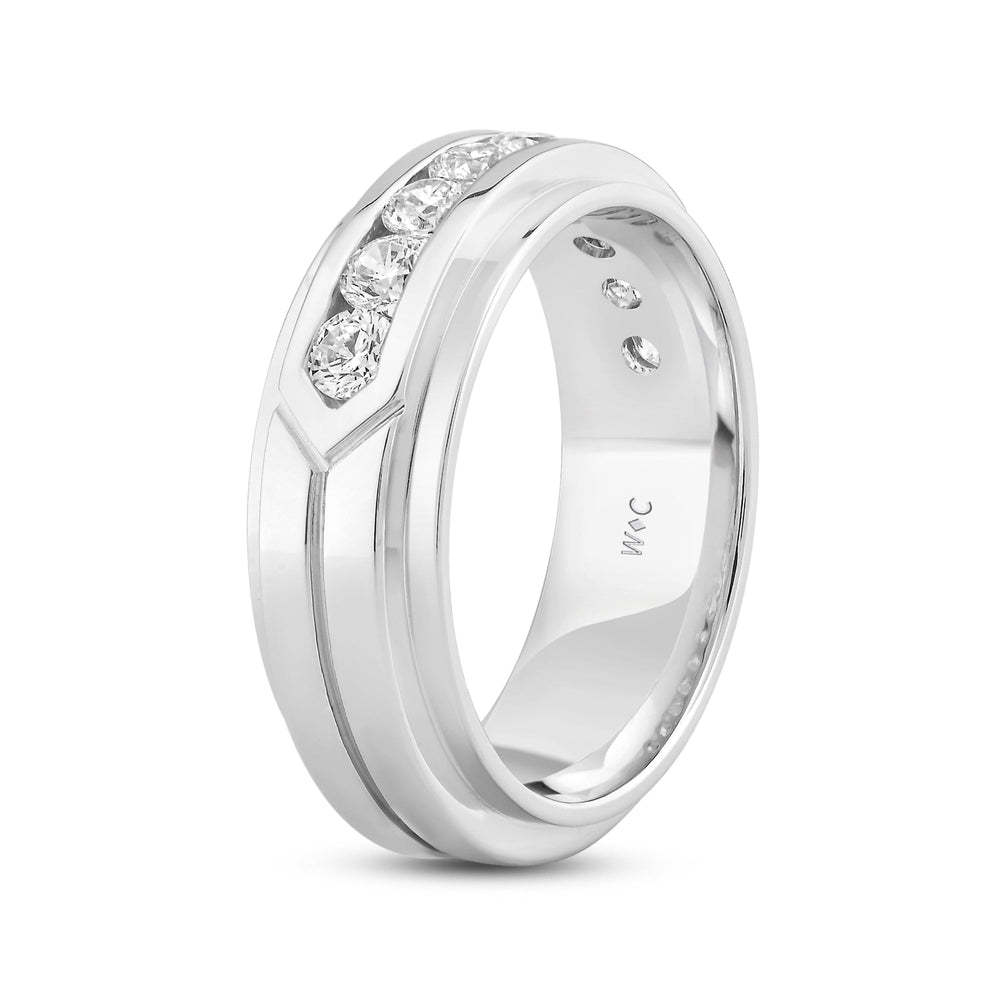 Three Step Mens Band with 14KT White Gold / Lab / 1 1/2 Cut Diamond in 14KT White Gold / Lab / 1 1/2 view 4
