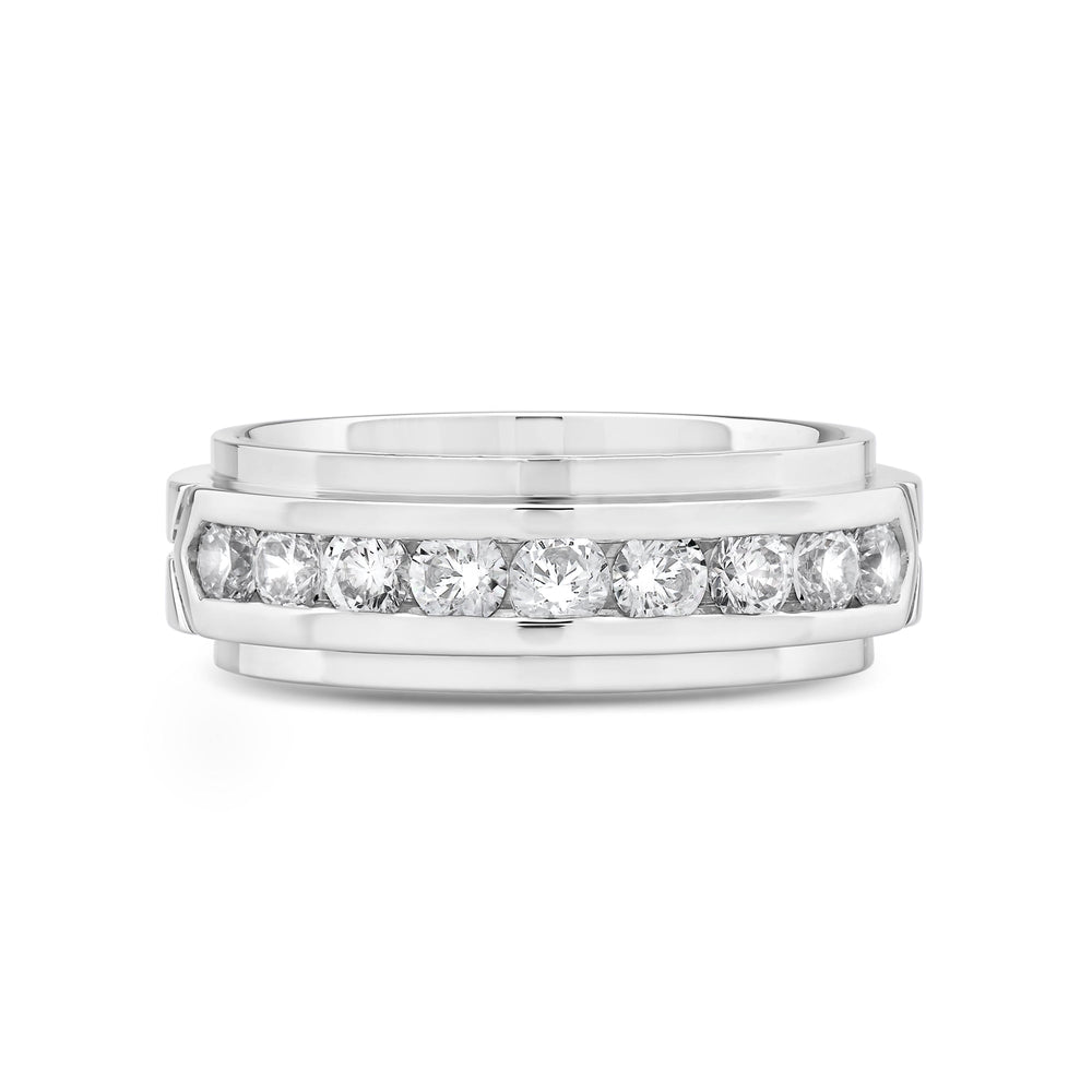 Three Step Mens Band with 14KT White Gold / Lab / 1 1/2 Cut Diamond in 14KT White Gold / Lab / 1 1/2 view 1
