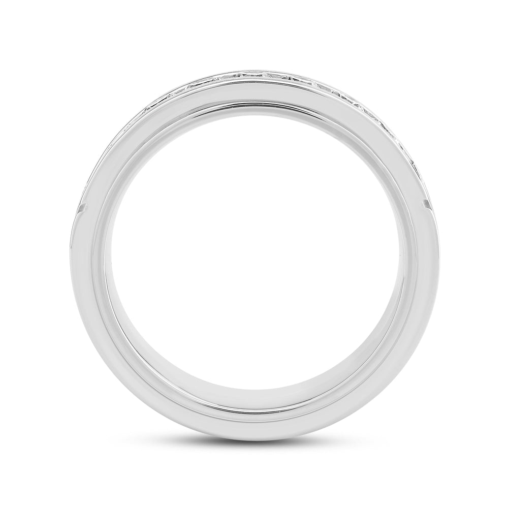 Three Step Mens Band with 14KT White Gold / Lab / 1 1/2 Cut Diamond in 14KT White Gold / Lab / 1 1/2 view 3
