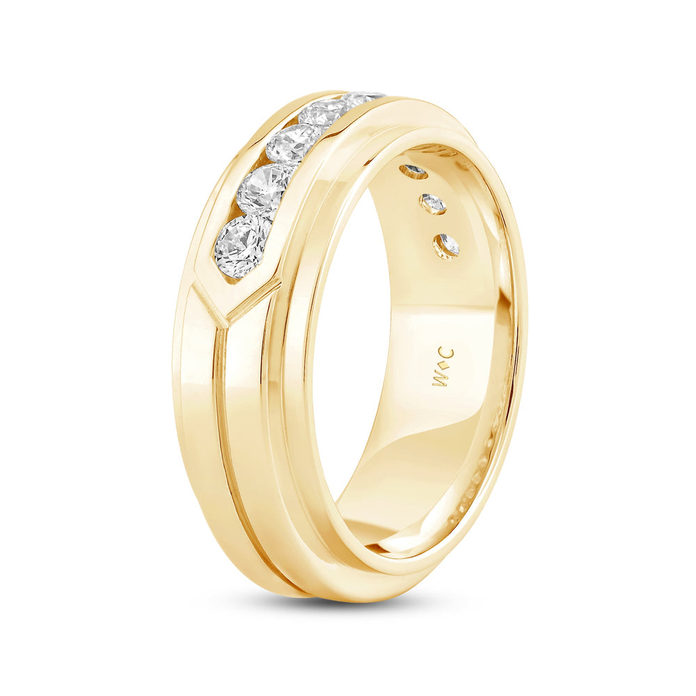 Three Step Mens Band with 14KT Yellow Gold / Lab / 1 1/2 Cut Diamond in 14KT Yellow Gold / Lab / 1 1/2 view 4
