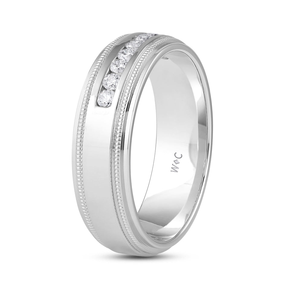 Channel Set Milgrain Stepped Edge Classic Mens Band with Jan Cut Diamond in 14KT White Gold / Lab / 04 view 3
