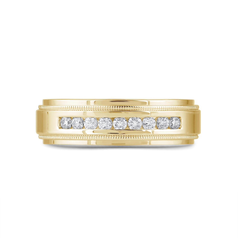 Channel Set Milgrain Stepped Edge Classic Mens Band with Jan Cut Diamond in 14KT Yellow Gold / Lab / 04 view 1
