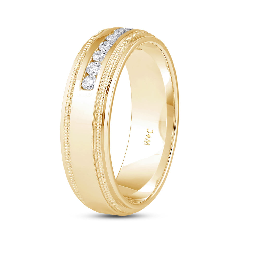 Channel Set Milgrain Stepped Edge Classic Mens Band with Jan Cut Diamond in 14KT Yellow Gold / Lab / 04 view 4
