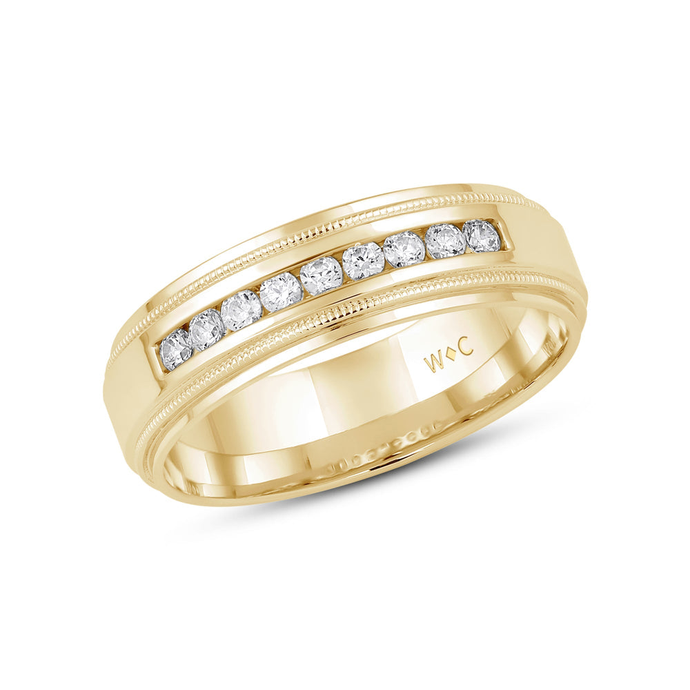 Channel Set Milgrain Stepped Edge Classic Mens Band with Jan Cut Diamond in 14KT Yellow Gold / Lab / 04 view 3
