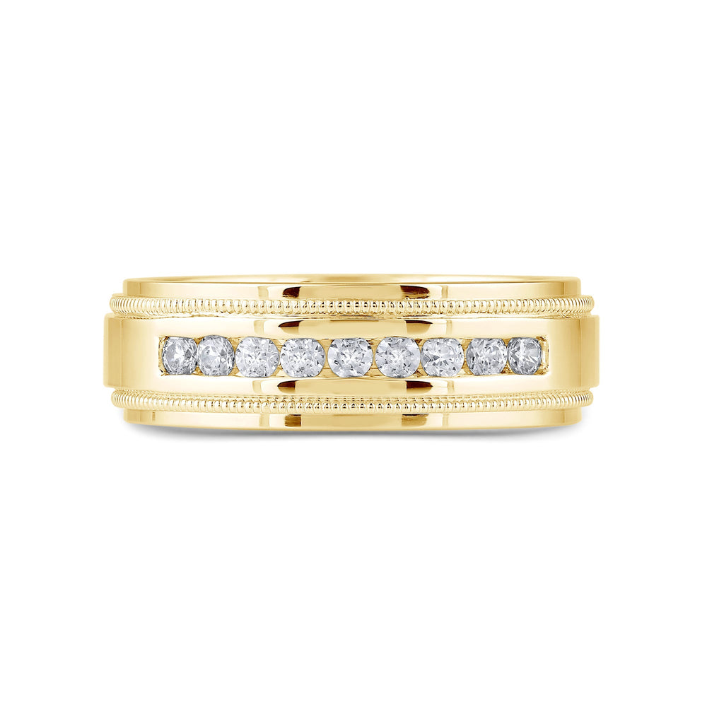 Channel Set Milgrain Stepped Edge Classic Mens Band with Jan Cut Diamond in 14KT Yellow Gold / Lab / 03 view 1
